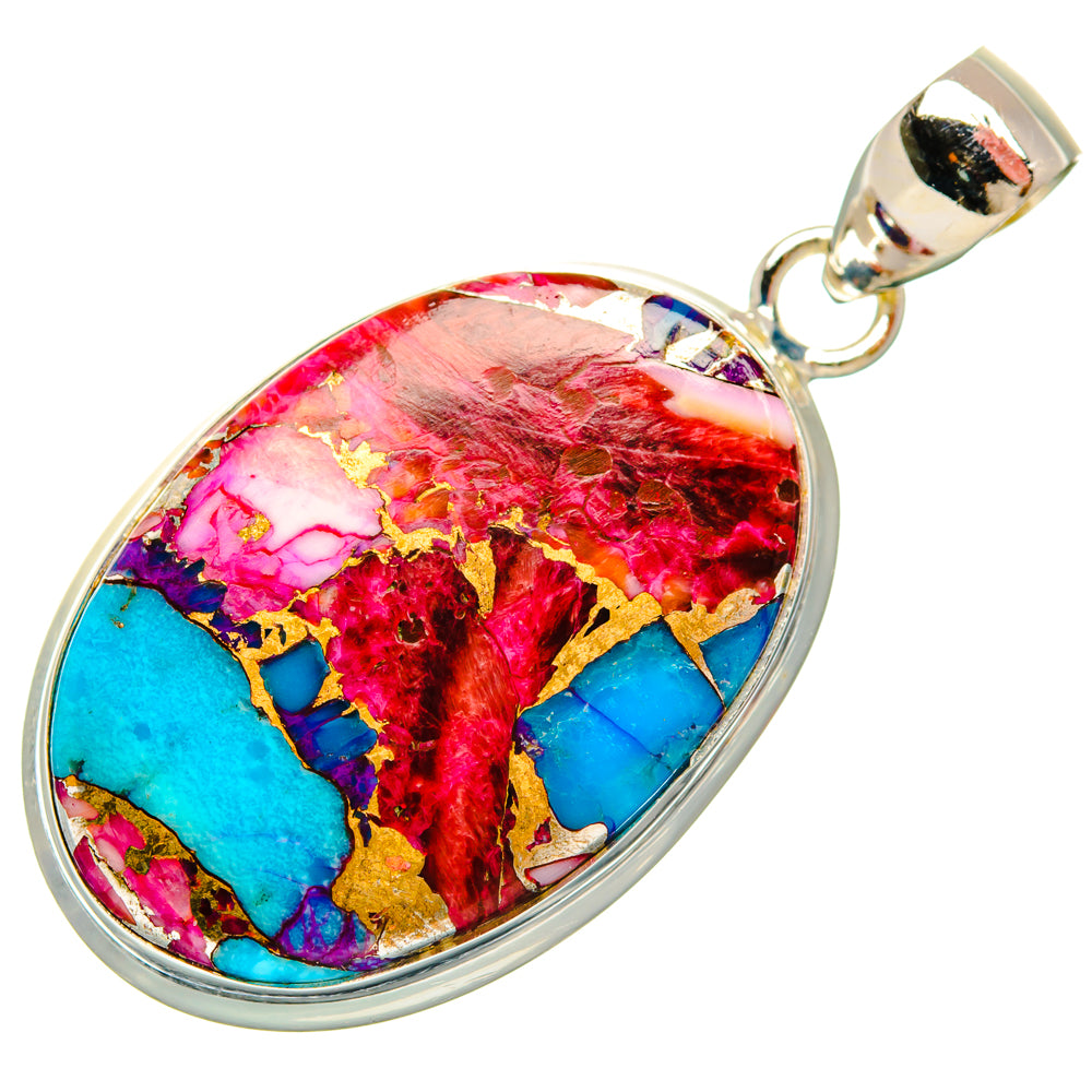 Kingman Pink Dahlia Turquoise Pendants handcrafted by Anasilvercos - PD29081 - Photo 2