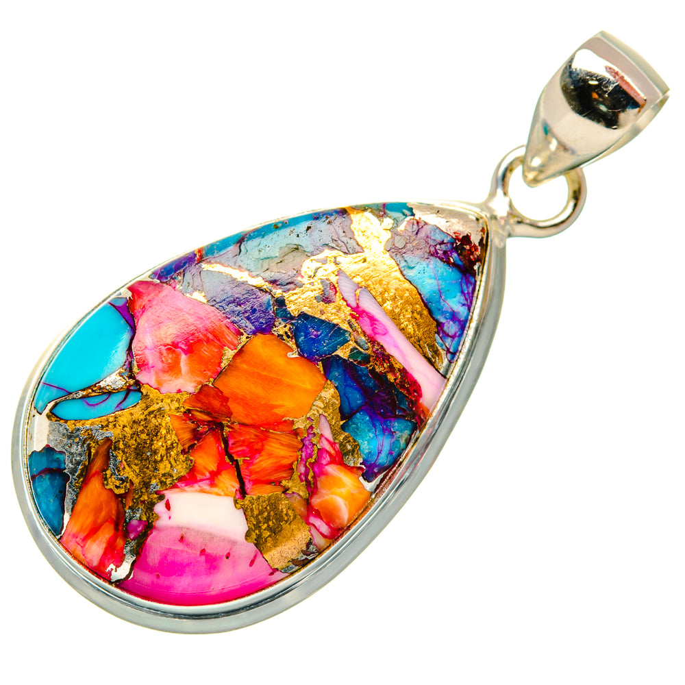 Kingman Pink Dahlia Turquoise Pendants handcrafted by Anasilvercos - PD29195 - Photo 2