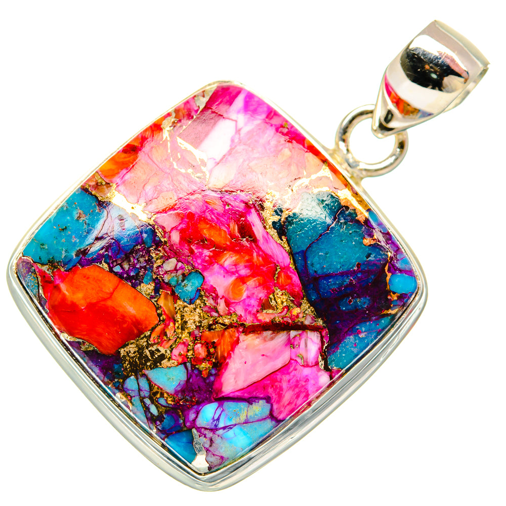Kingman Pink Dahlia Turquoise Pendants handcrafted by Anasilvercos - PD29199 - Photo 2