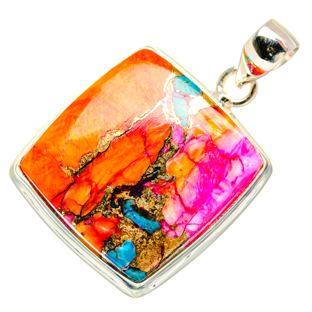 Kingman Pink Dahlia Turquoise Pendants handcrafted by Anasilvercos - PD29205 - Photo 2