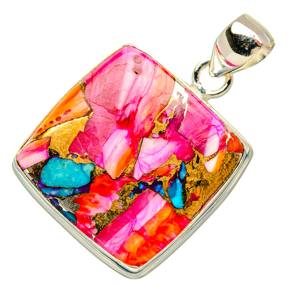 Kingman Pink Dahlia Turquoise Pendants handcrafted by Anasilvercos - PD29208 - Photo 2
