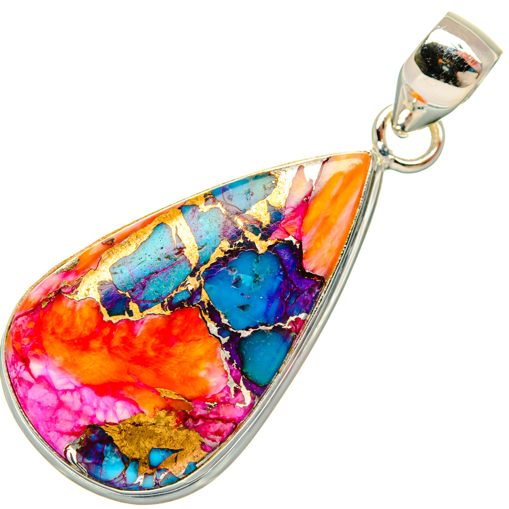 Kingman Pink Dahlia Turquoise Pendants handcrafted by Anasilvercos - PD29216 - Photo 2