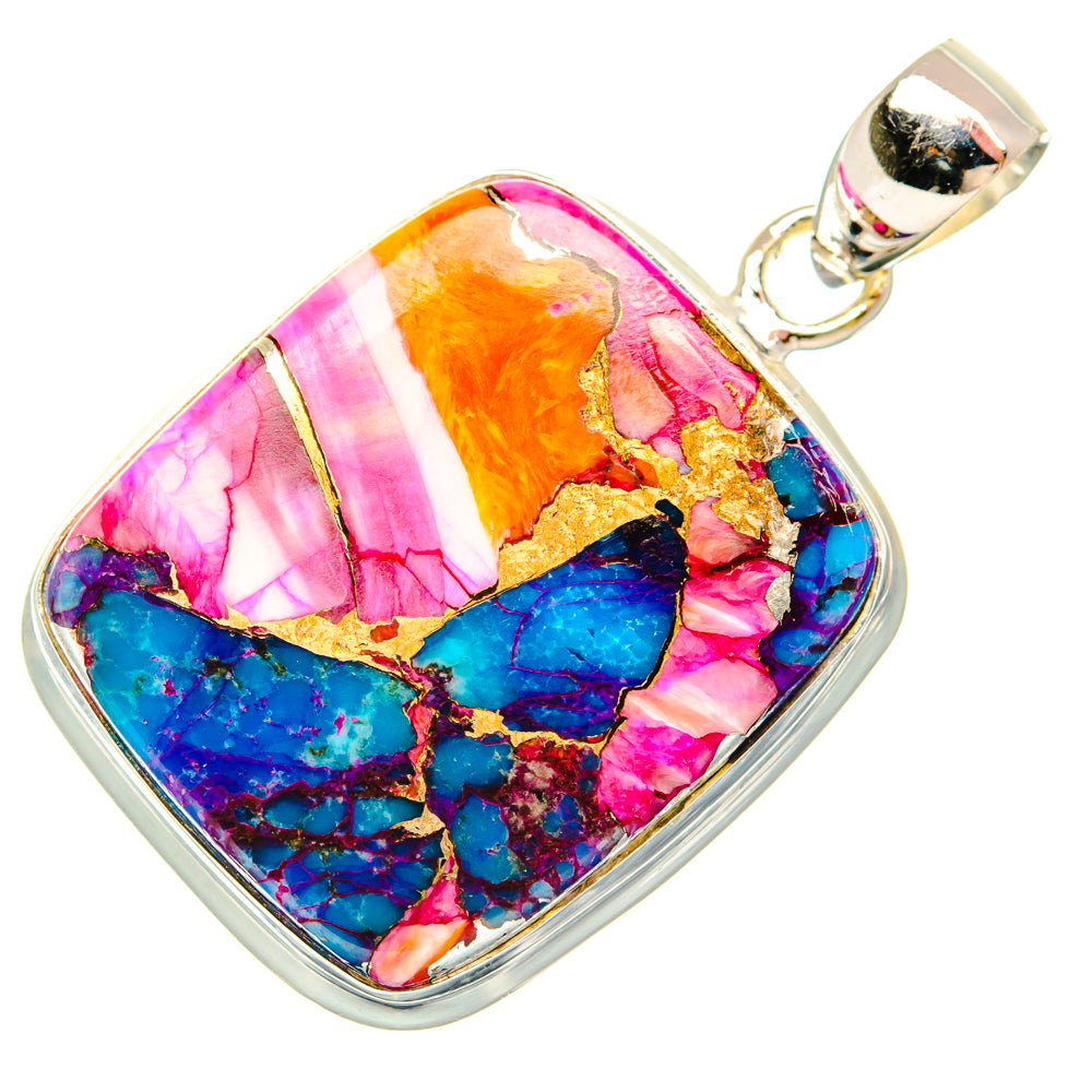 Kingman Pink Dahlia Turquoise Pendants handcrafted by Anasilvercos - PD29221 - Photo 2