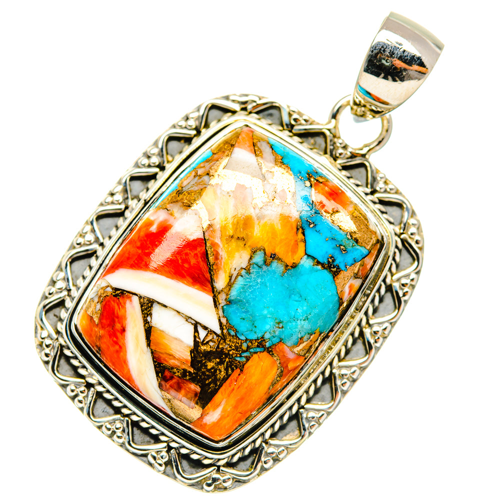 Blue Orange Copper Composite Turquoise Pendants handcrafted by Anasilvercos - PD29465 - Photo 2