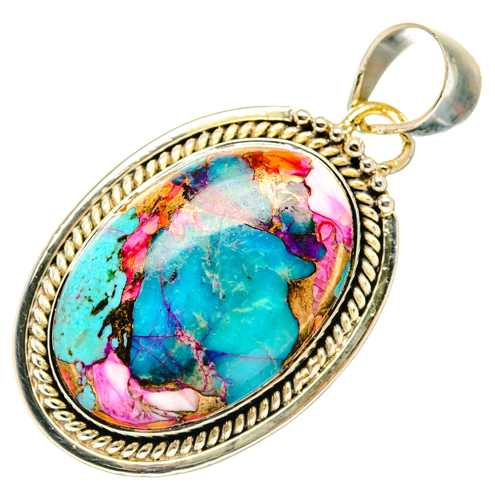 Kingman Pink Dahlia Turquoise Pendants handcrafted by Anasilvercos - PD29565 - Photo 2