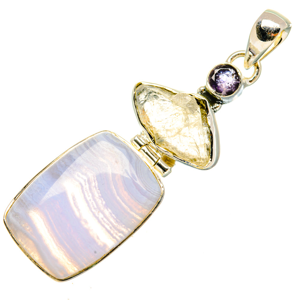Blue Lace Agate, Rainbow Moonstone, Tanzanite Pendants handcrafted by Anasilvercos - PD29613 - Photo 2