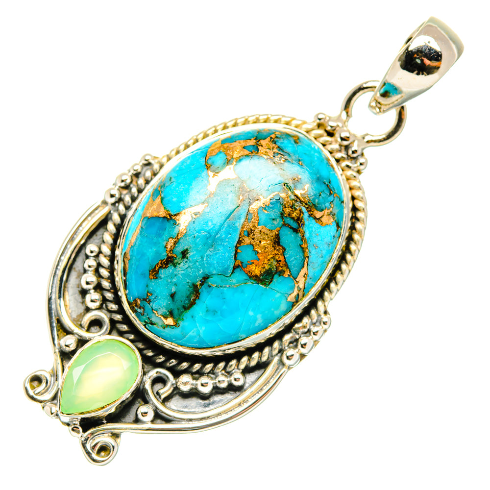 Blue Copper Composite Turquoise, Aqua Chalcedony Pendants handcrafted by Anasilvercos - PD29637 - Photo 2