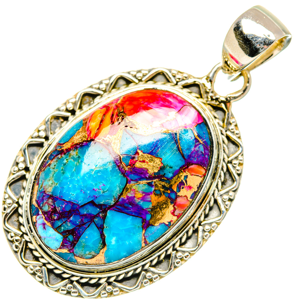 Kingman Pink Dahlia Turquoise Pendants handcrafted by Anasilvercos - PD29995 - Photo 2