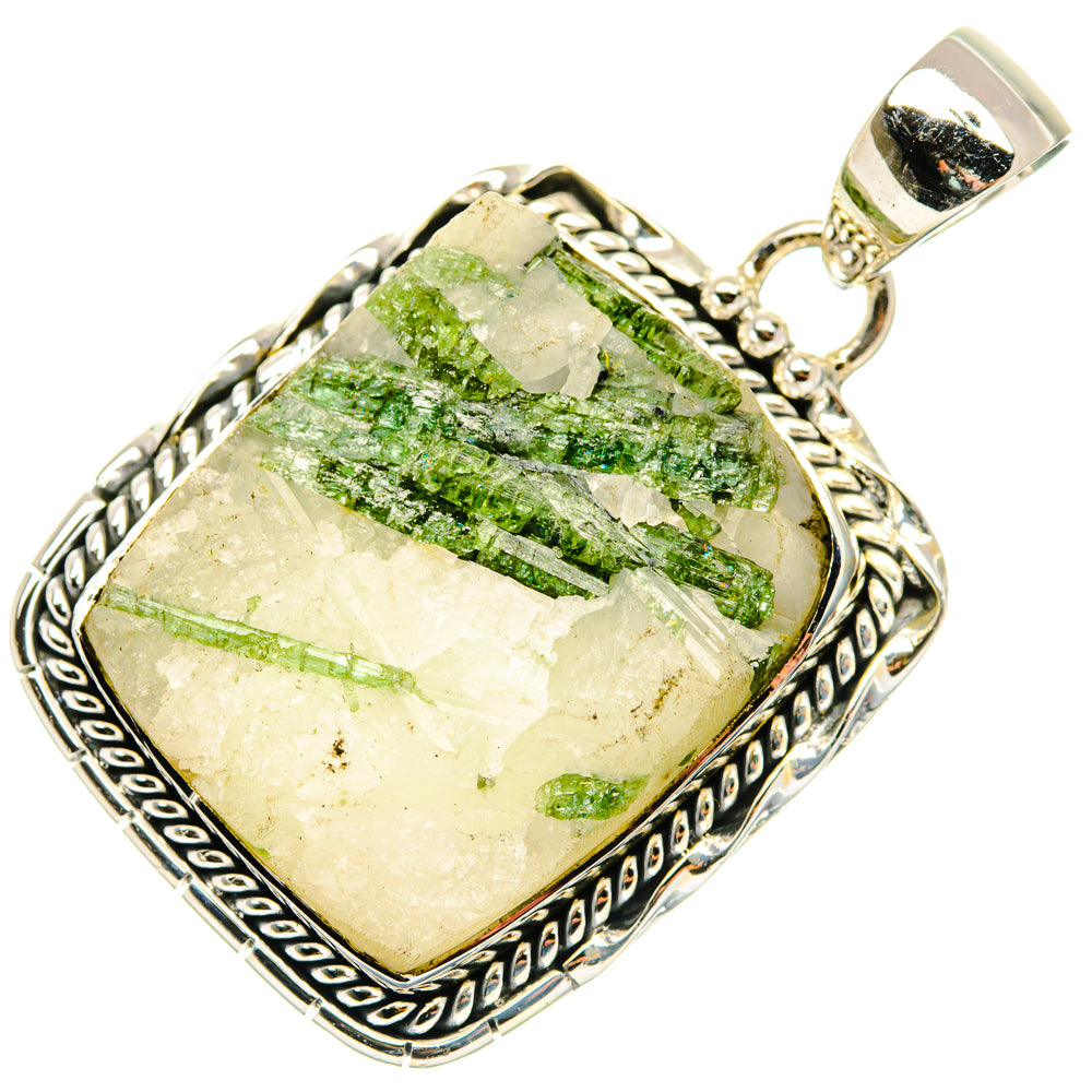 Green Tourmaline In Quartz Pendants handcrafted by Anasilvercos - PD29996 - Photo 2
