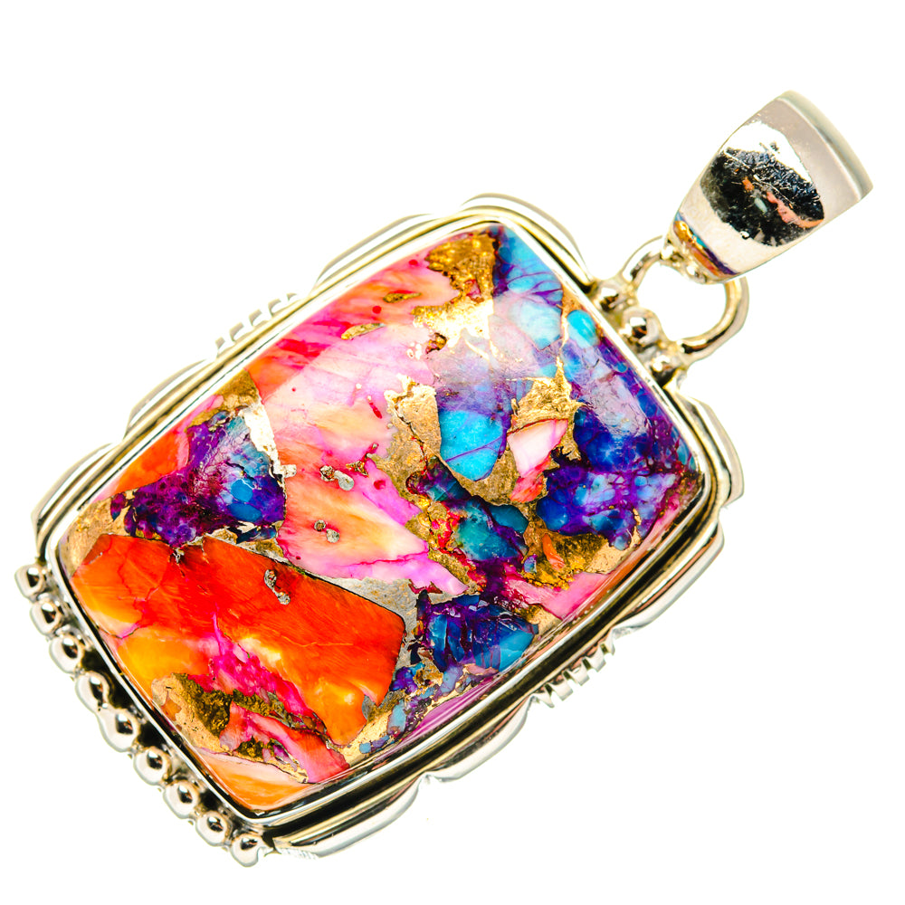 Kingman Pink Dahlia Turquoise Pendants handcrafted by Anasilvercos - PD30018 - Photo 2