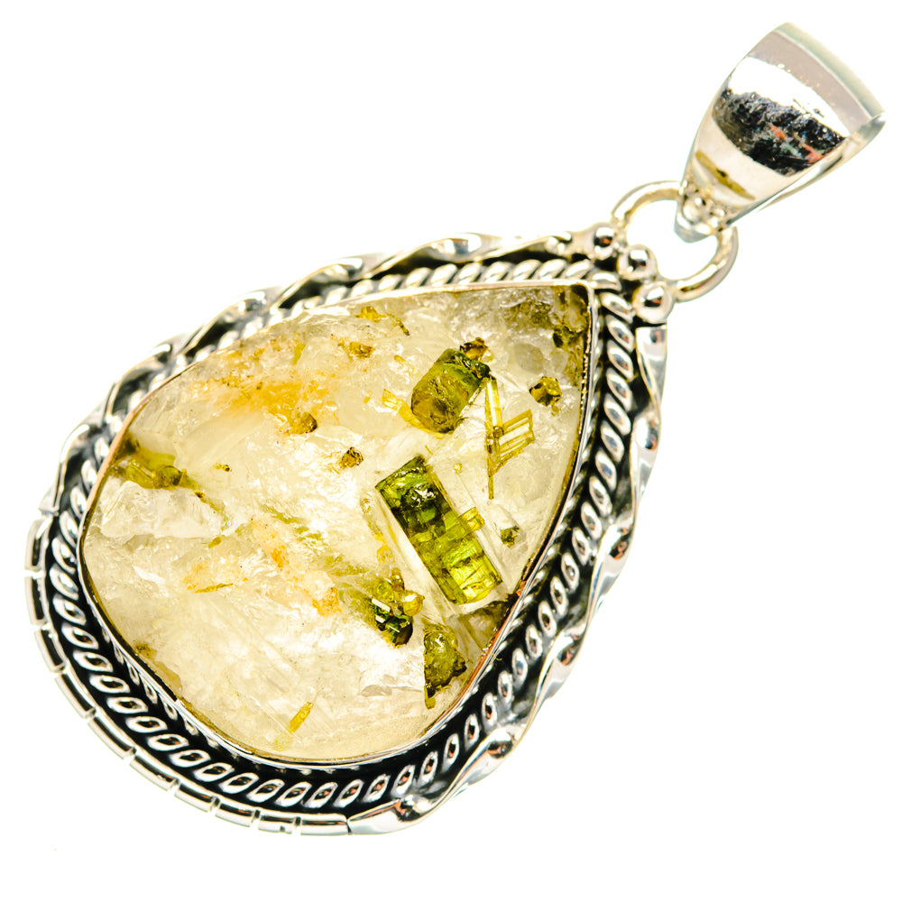 Green Tourmaline In Quartz Pendants handcrafted by Anasilvercos - PD30110 - Photo 2