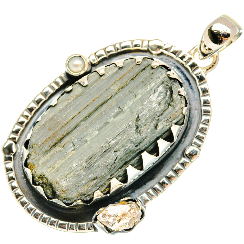 Green Tourmaline In Quartz Pendants handcrafted by Anasilvercos - PD30465 - Photo 2