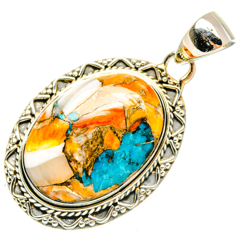 Blue Orange Copper Composite Turquoise Pendants handcrafted by Anasilvercos - PD30542 - Photo 2