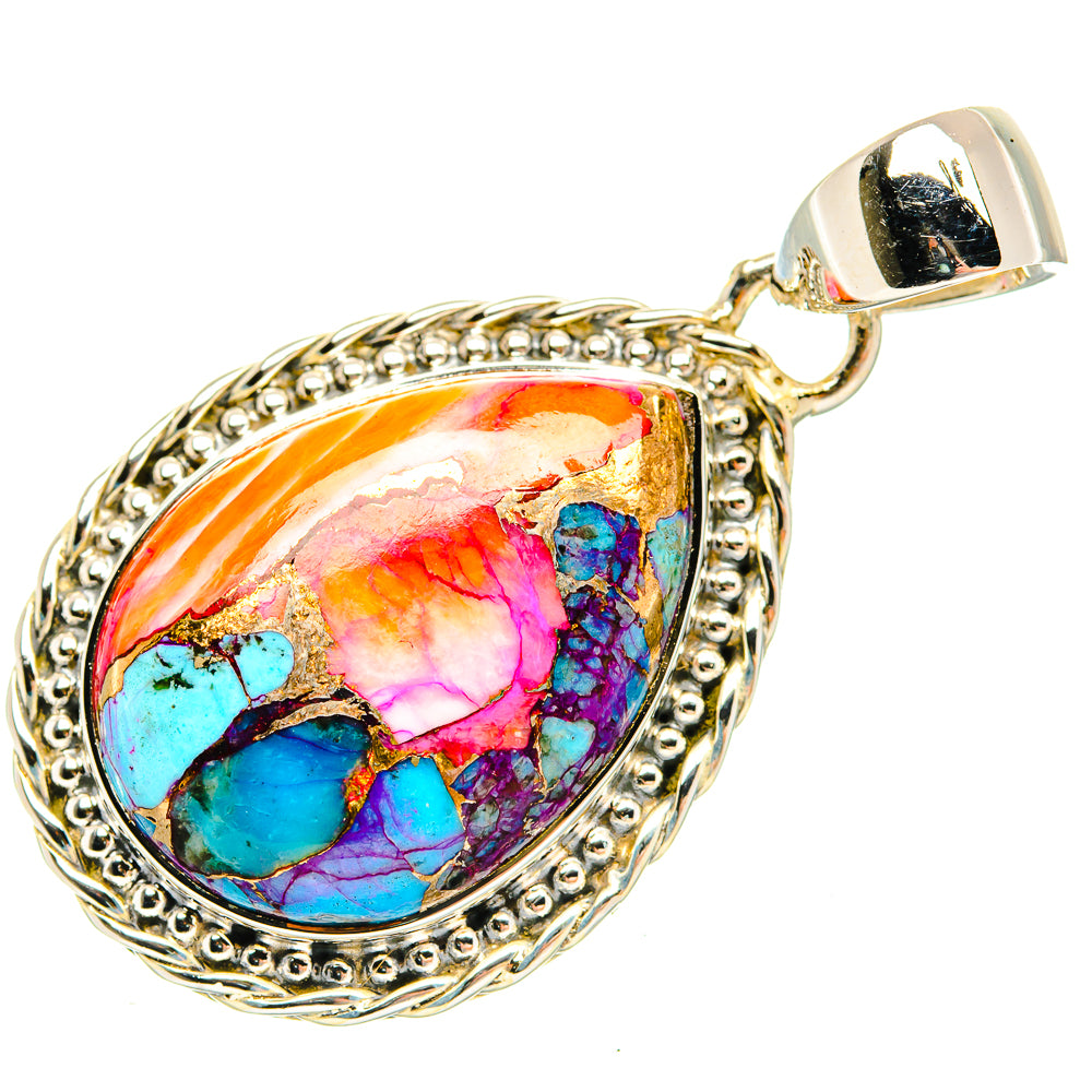 Kingman Pink Dahlia Turquoise Pendants handcrafted by Anasilvercos - PD30572 - Photo 2