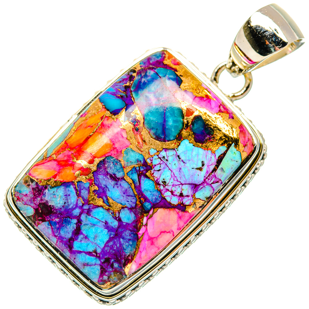 Kingman Pink Dahlia Turquoise Pendants handcrafted by Anasilvercos - PD30604 - Photo 2
