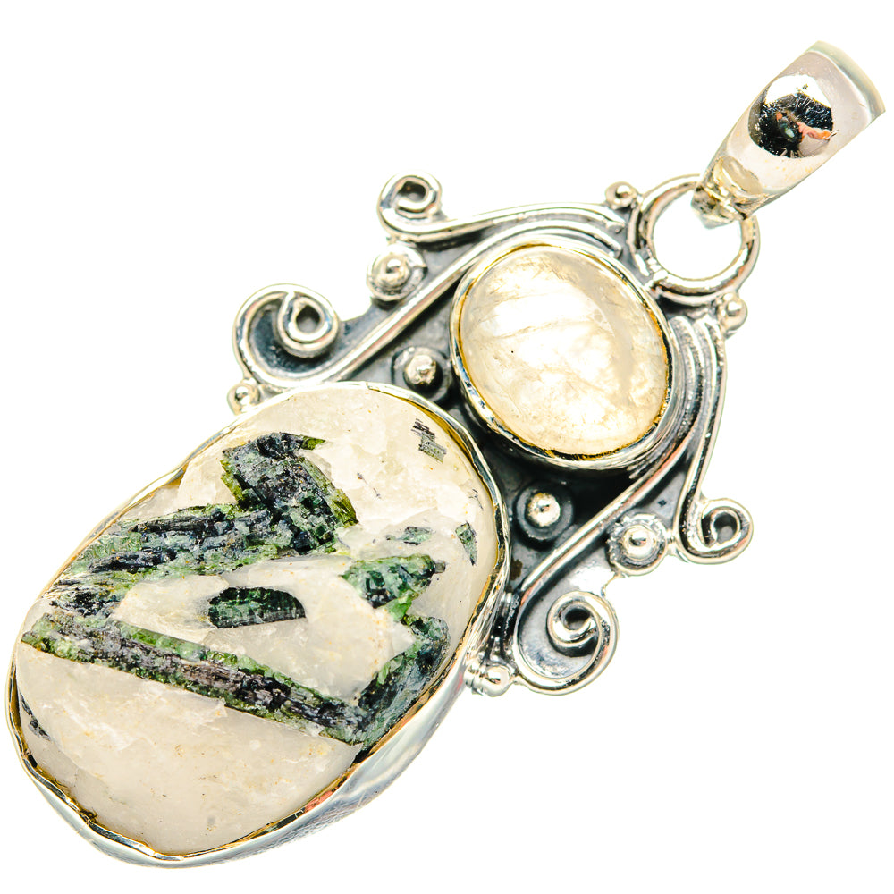 Green Tourmaline In Quartz Pendants handcrafted by Anasilvercos - PD30660 - Photo 2