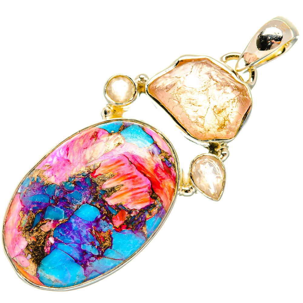Kingman Pink Dahlia Turquoise Pendants handcrafted by Anasilvercos - PD30807 - Photo 2