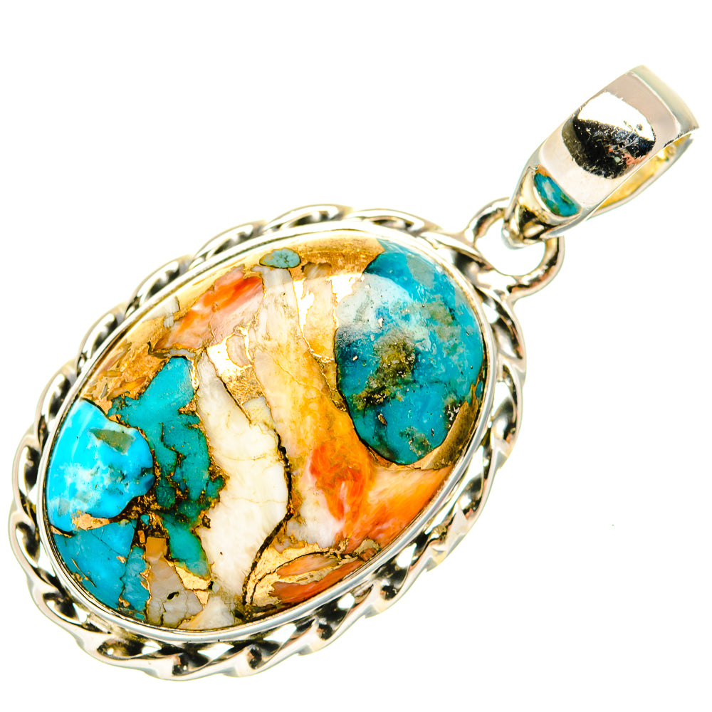 Kingman Pink Dahlia Turquoise Pendants handcrafted by Anasilvercos - PD30825 - Photo 2