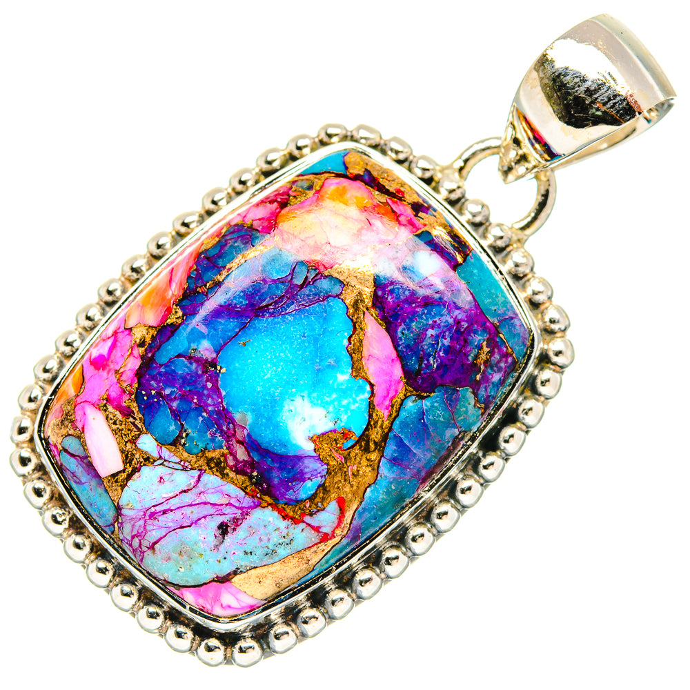 Kingman Pink Dahlia Turquoise Pendants handcrafted by Anasilvercos - PD30939 - Photo 2