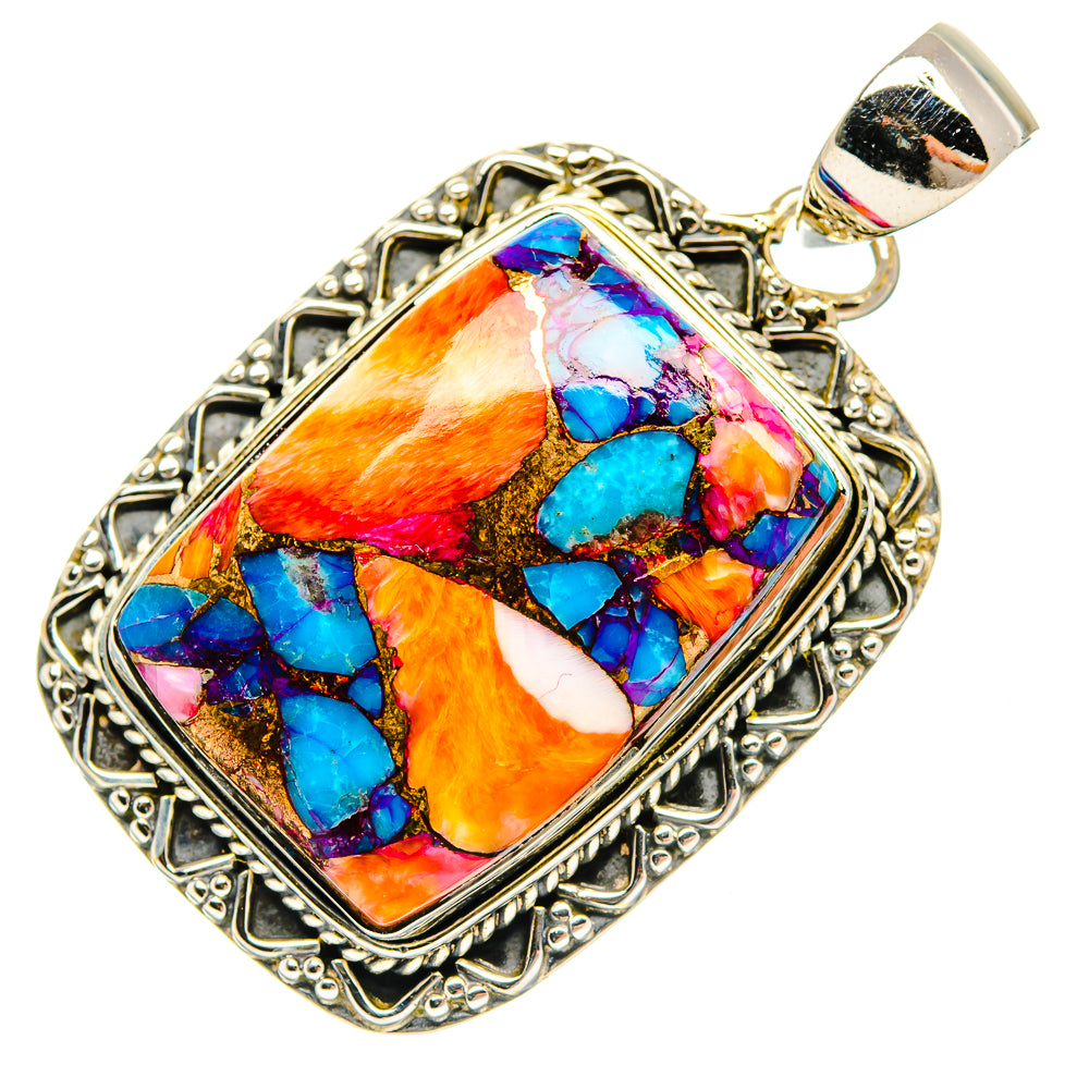 Kingman Pink Dahlia Turquoise Pendants handcrafted by Anasilvercos - PD30962 - Photo 2