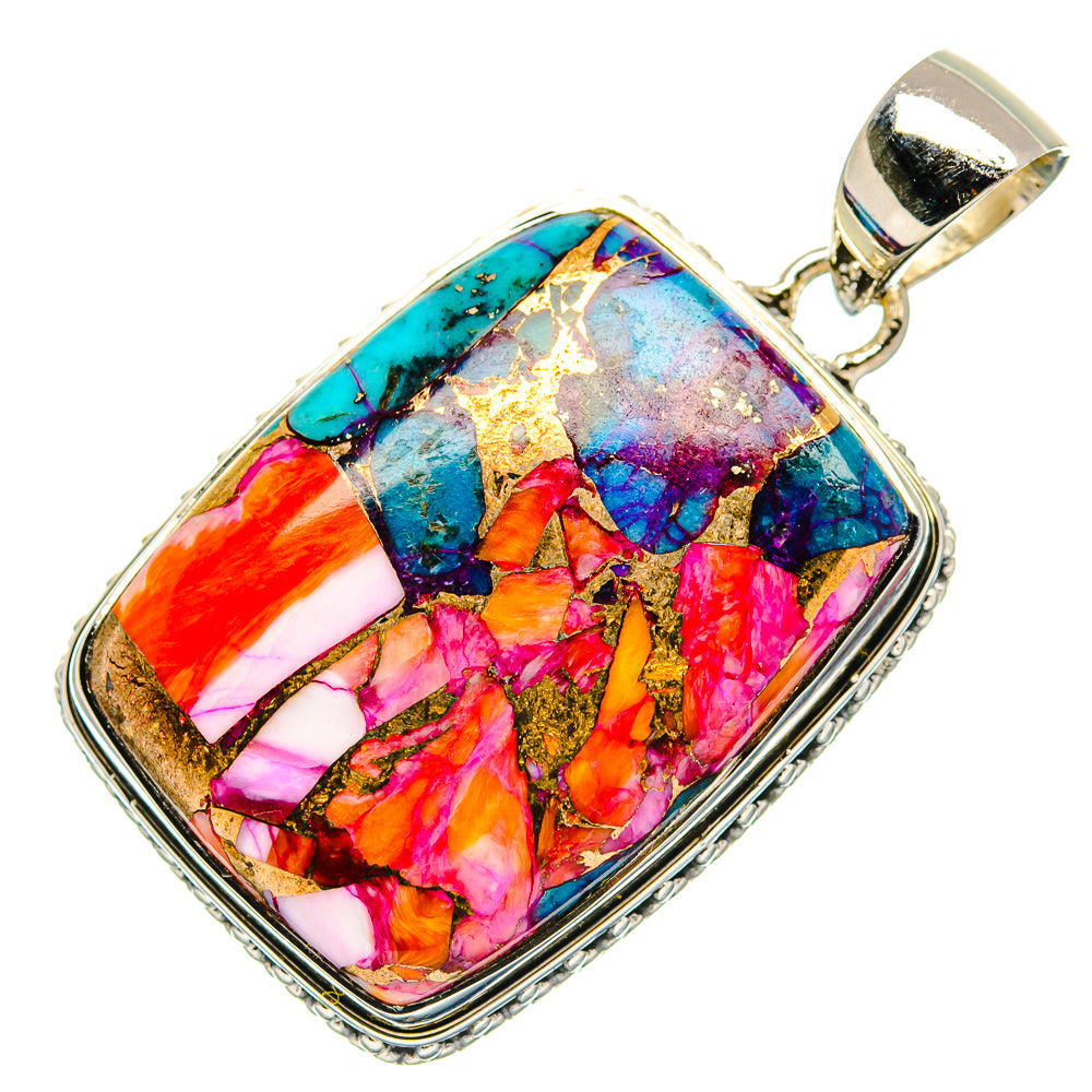 Kingman Pink Dahlia Turquoise Pendants handcrafted by Anasilvercos - PD31109 - Photo 2