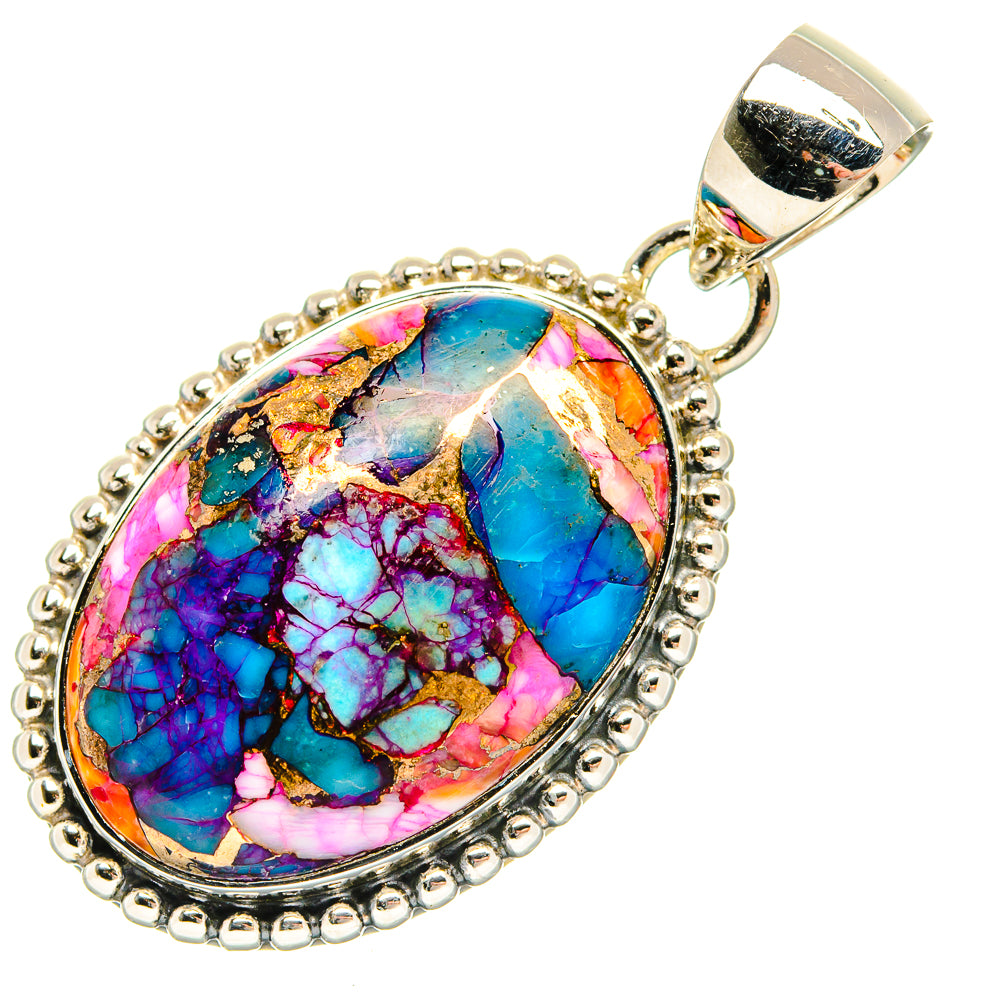 Kingman Pink Dahlia Turquoise Pendants handcrafted by Anasilvercos - PD31202 - Photo 2