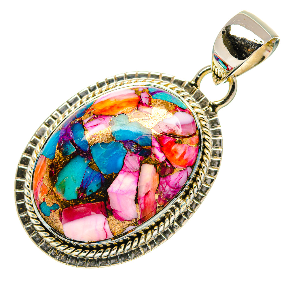Kingman Pink Dahlia Turquoise Pendants handcrafted by Anasilvercos - PD31261 - Photo 2