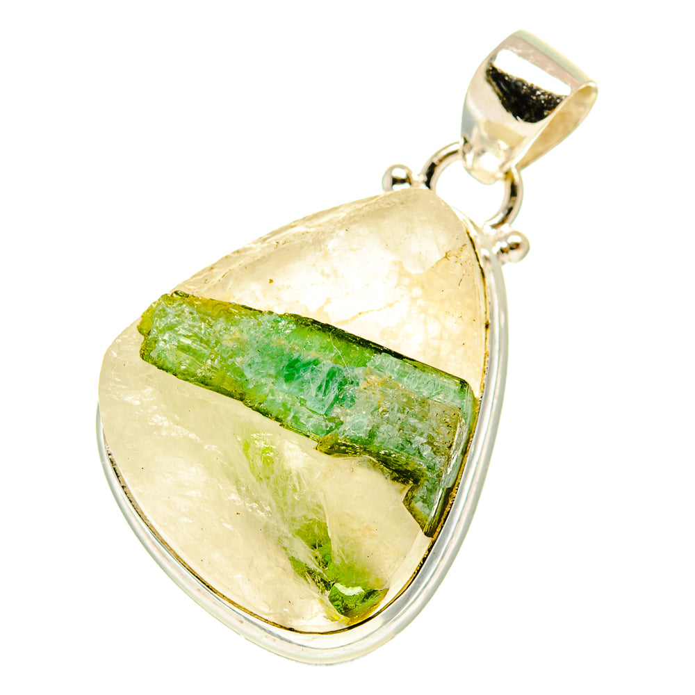 Green Tourmaline In Quartz Pendants handcrafted by Anasilvercos - PD3166