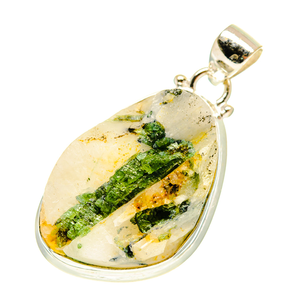 Green Tourmaline In Quartz Pendants handcrafted by Anasilvercos - PD3178