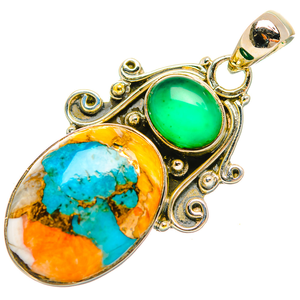 Blue Orange Copper Composite Turquoise Pendants handcrafted by Anasilvercos - PD32012 - Photo 2