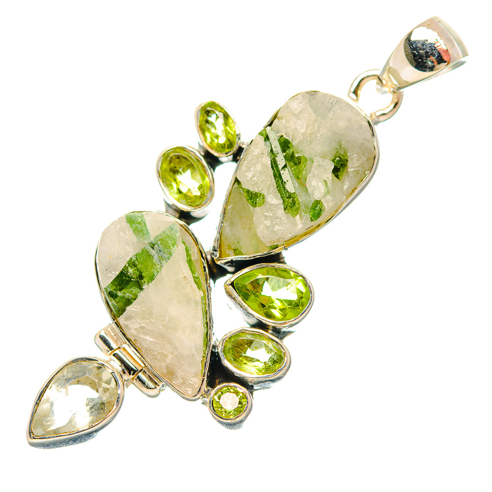 Green Tourmaline In Quartz Pendants handcrafted by Anasilvercos - PD32034 - Photo 2