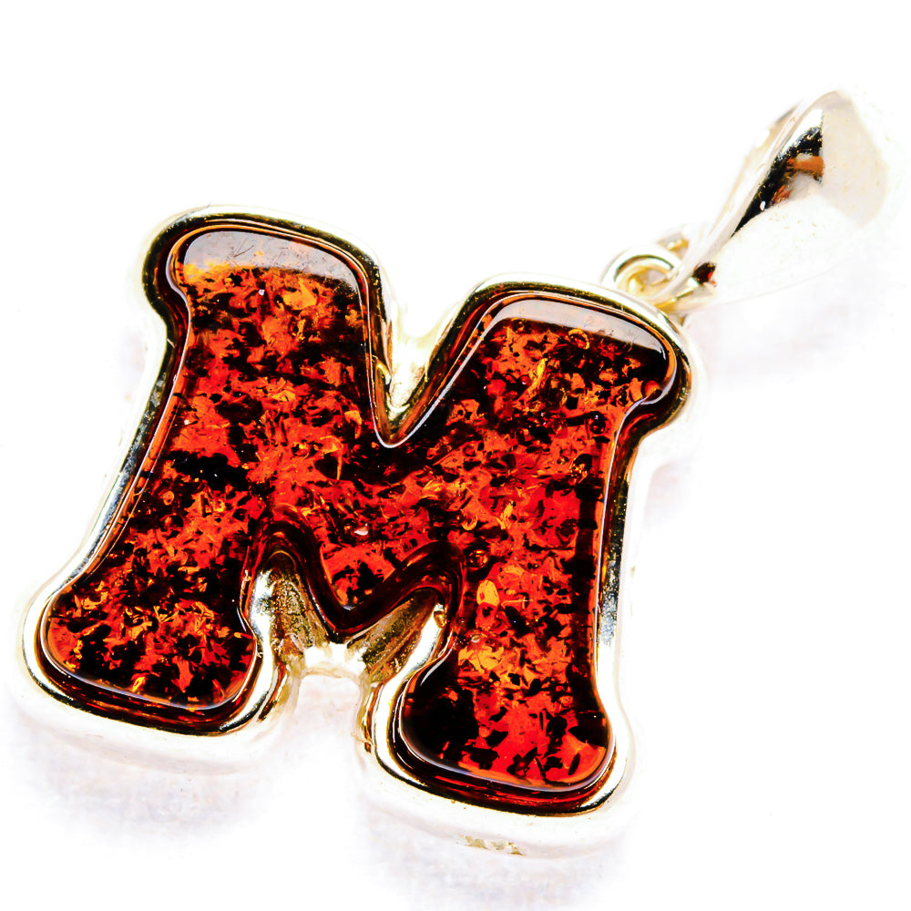 Baltic Amber Letter M Pendants handcrafted by Anasilvercos - PD33100 - Photo 2