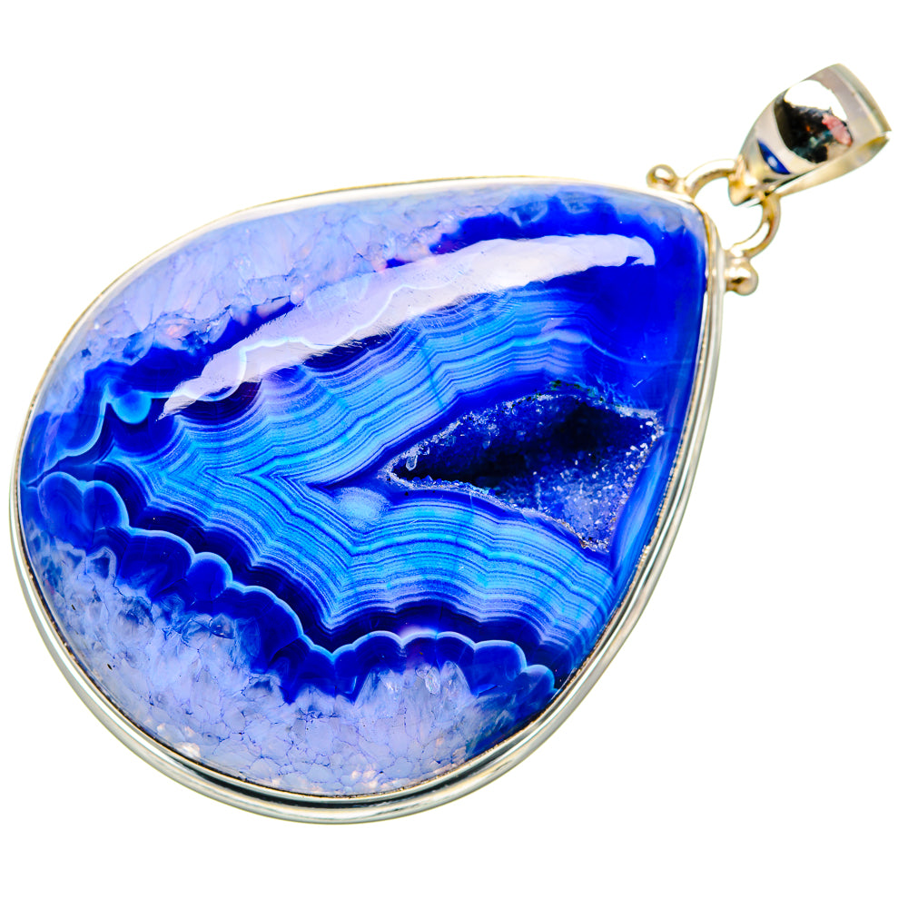 Blue Agate Window Druzy Pendants handcrafted by Anasilvercos - PD33236 - Photo 2