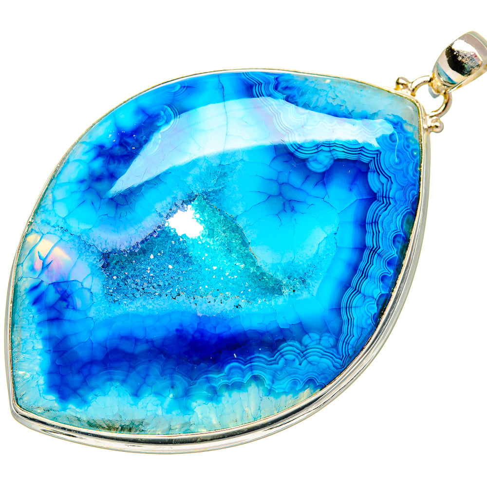 Blue Agate Window Druzy Pendants handcrafted by Anasilvercos - PD33242 - Photo 2