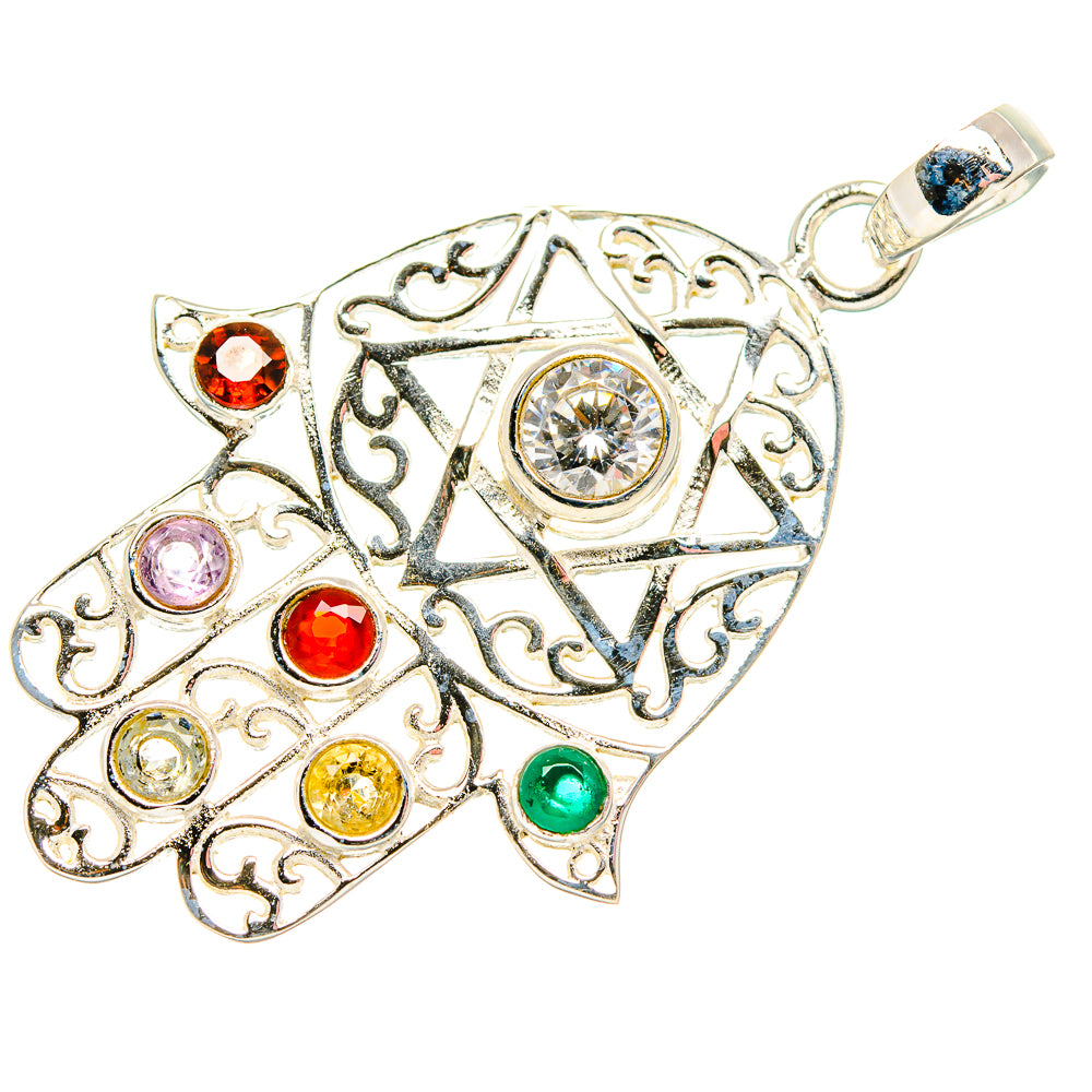 Multi-Stone Hasma Pendants handcrafted by Anasilvercos - PD34022 - Photo 2