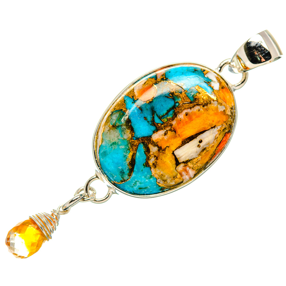 Blue Orange Copper Composite Turquoise Pendants handcrafted by Anasilvercos - PD35439 - Photo 2