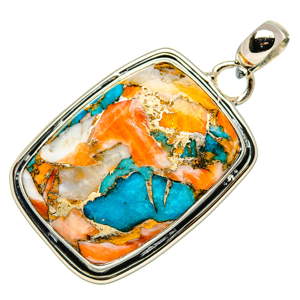 Blue Orange Copper Composite Turquoise Pendants handcrafted by Anasilvercos - PD35440 - Photo 2