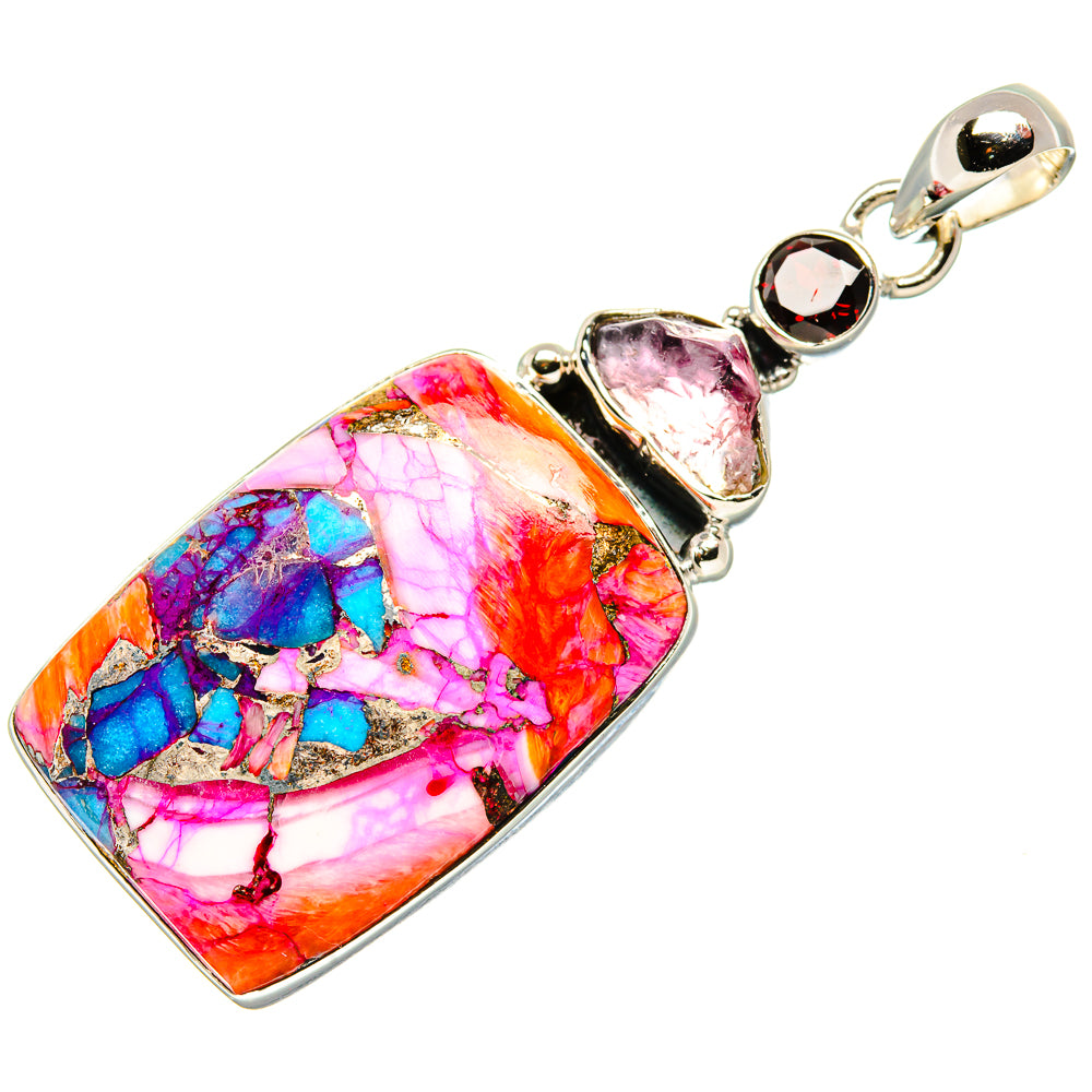Kingman Pink Dahlia Turquoise Pendants handcrafted by Anasilvercos - PD35527 - Photo 2