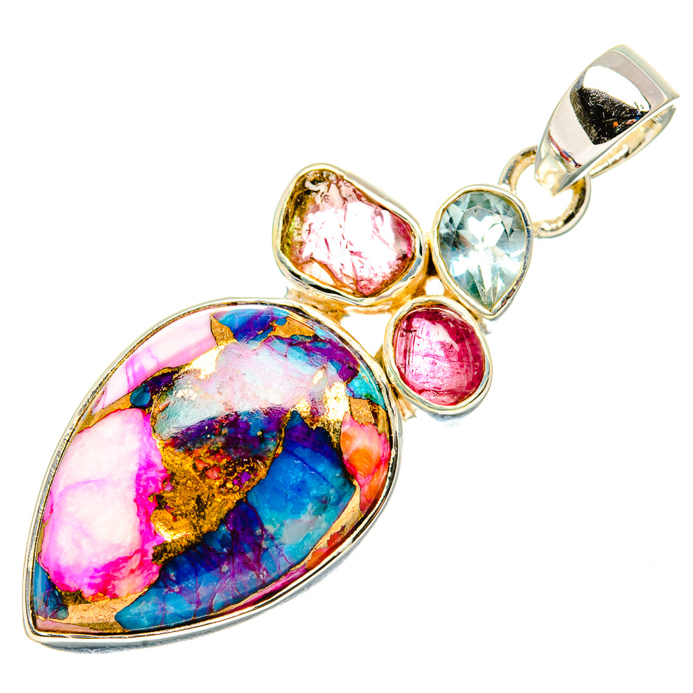 Kingman Pink Dahlia Turquoise Pendants handcrafted by Anasilvercos - PD35541 - Photo 2