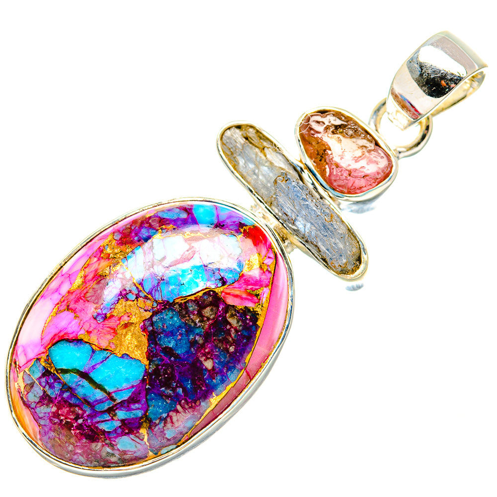Kingman Pink Dahlia Turquoise Pendants handcrafted by Anasilvercos - PD35551 - Photo 2