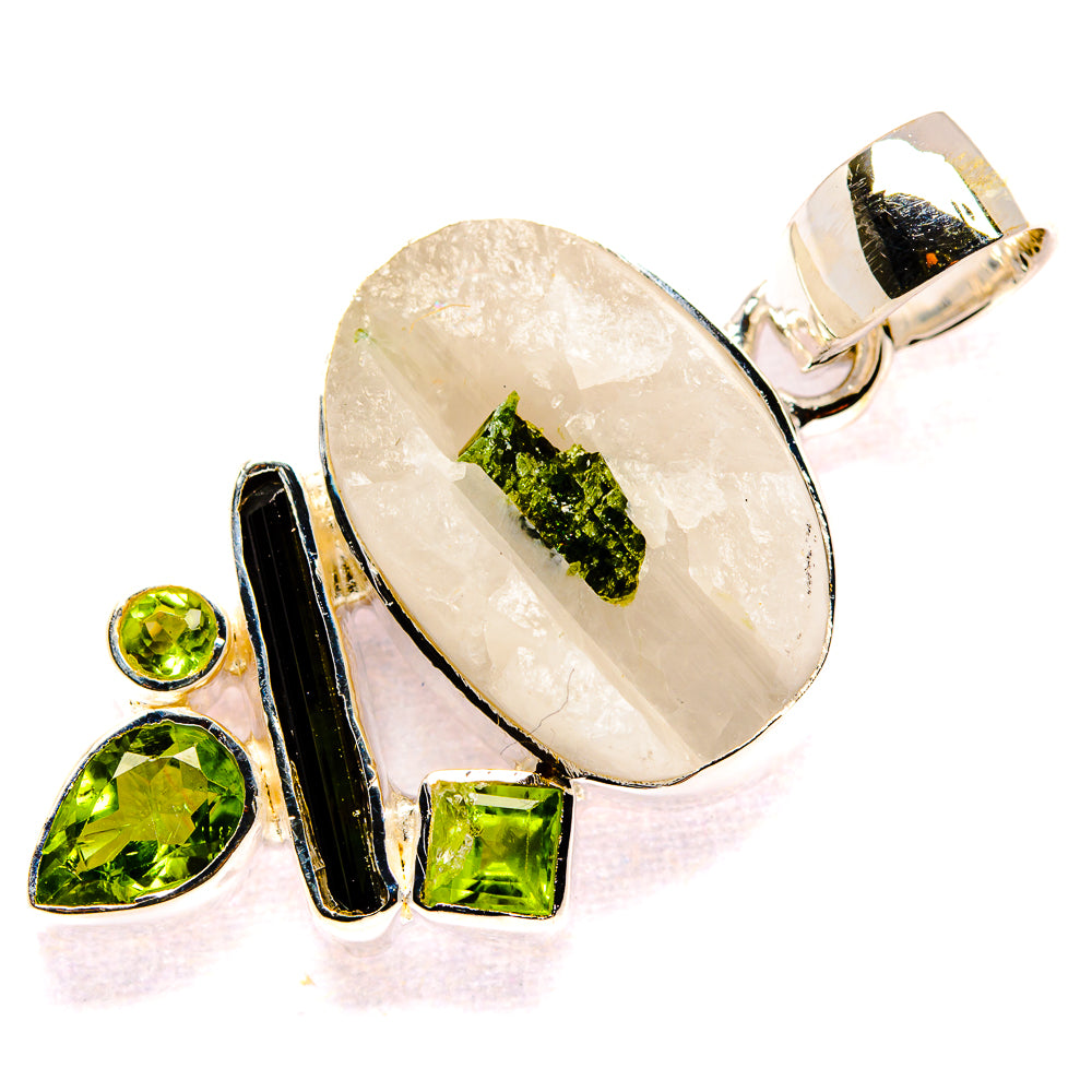 Green Tourmaline In Quartz Pendants handcrafted by Anasilvercos - PD35674 - Photo 2