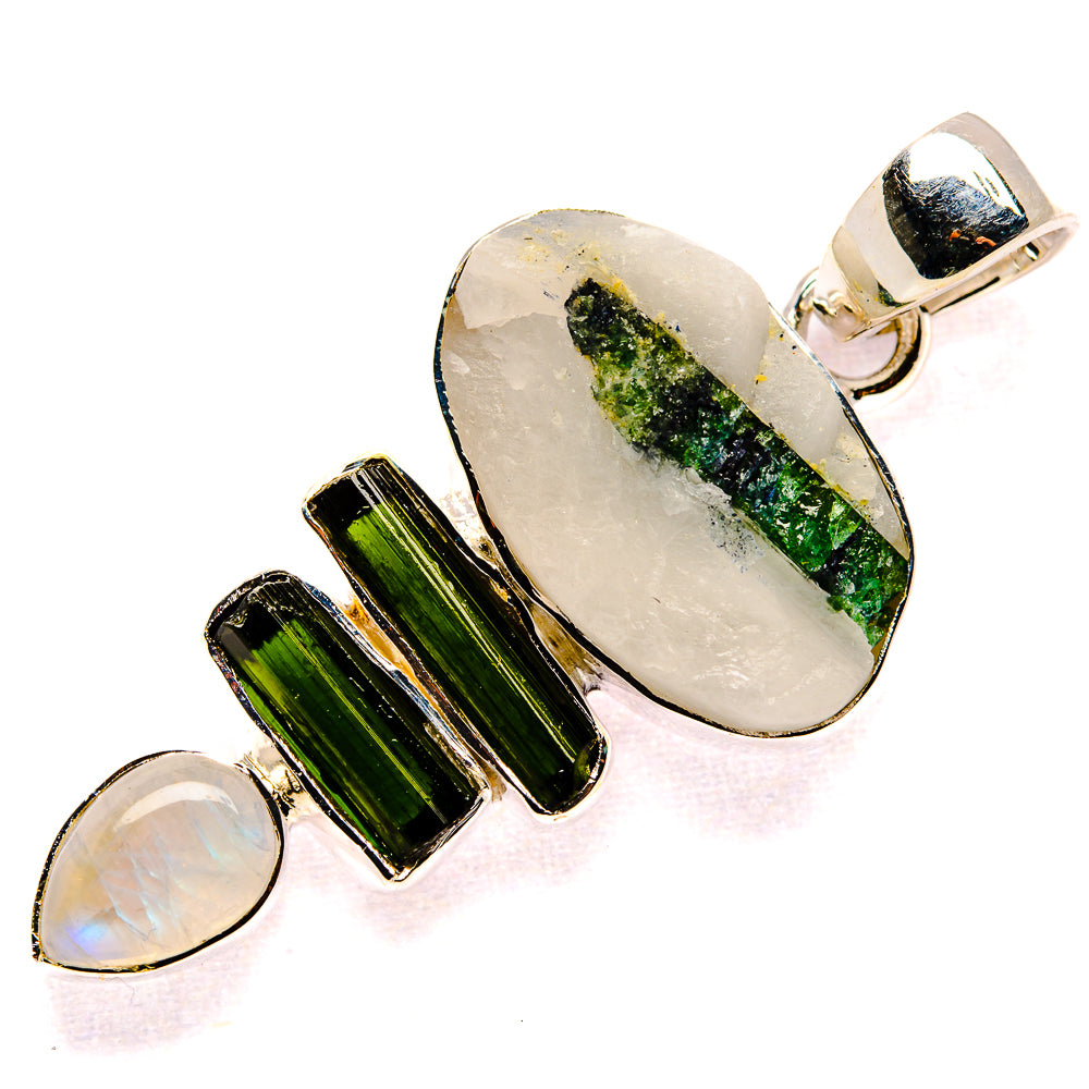 Green Tourmaline In Quartz Pendants handcrafted by Anasilvercos - PD35684 - Photo 2