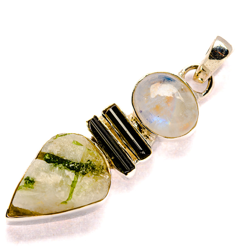Green Tourmaline In Quartz Pendants handcrafted by Anasilvercos - PD35778 - Photo 2