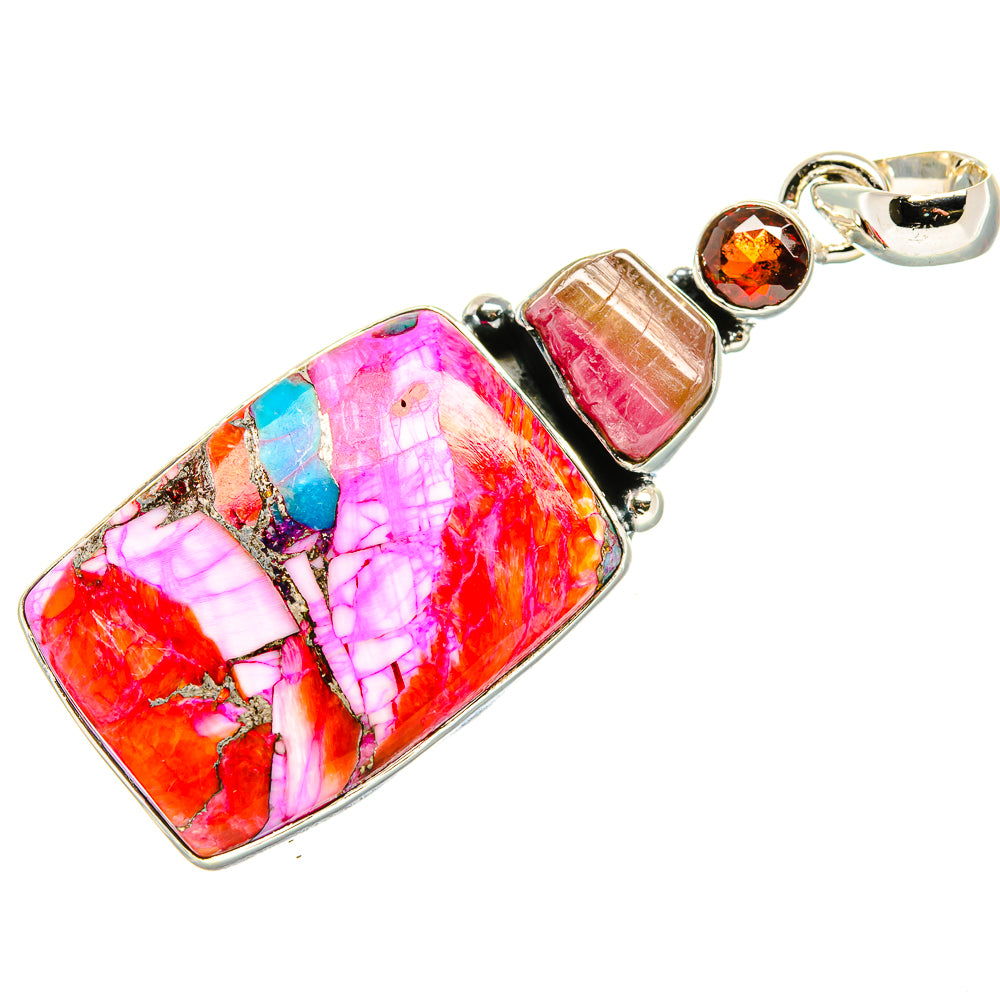 Kingman Pink Dahlia Turquoise Pendants handcrafted by Anasilvercos - PD35928 - Photo 2