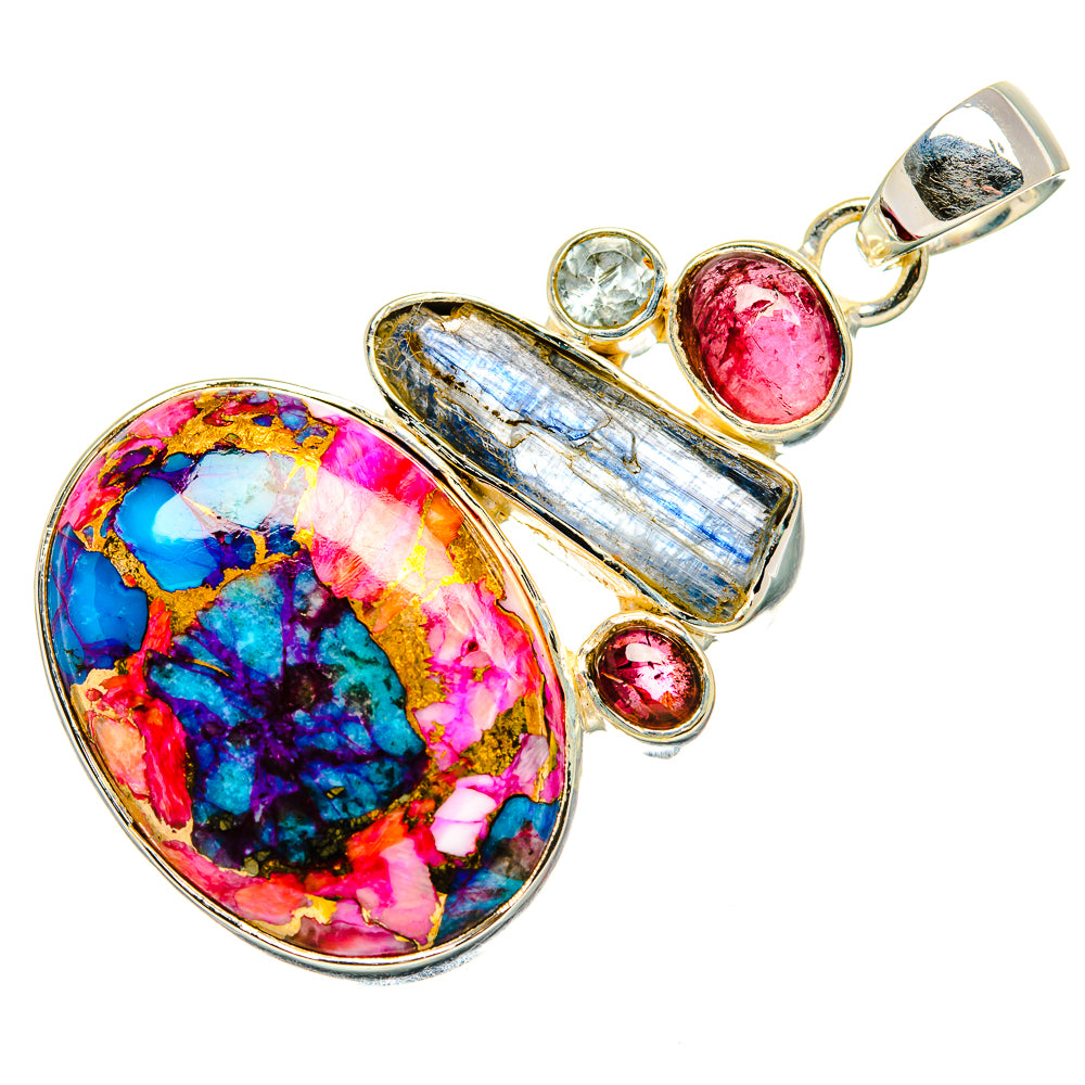 Kingman Pink Dahlia Turquoise Pendants handcrafted by Anasilvercos - PD36175 - Photo 2