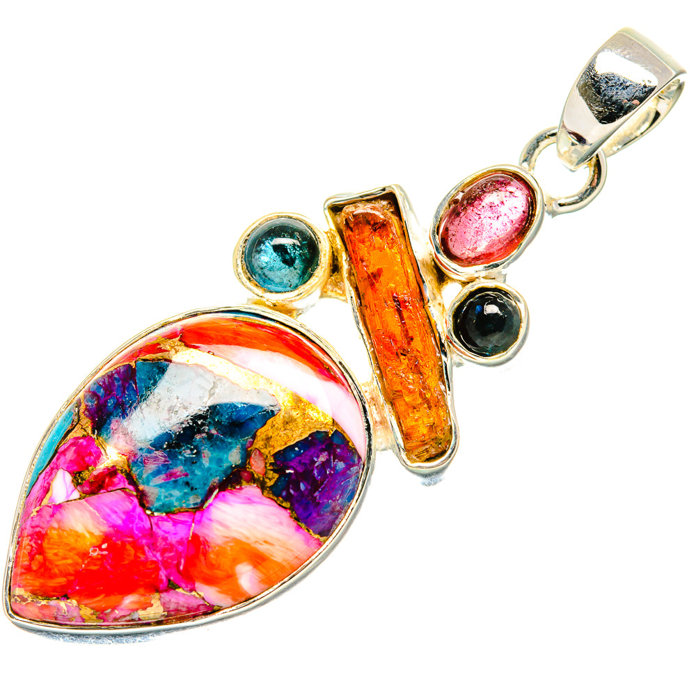 Kingman Pink Dahlia Turquoise, Carnelian, Garnet, Apatite Pendants handcrafted by Anasilvercos - PD36196 - Photo 2