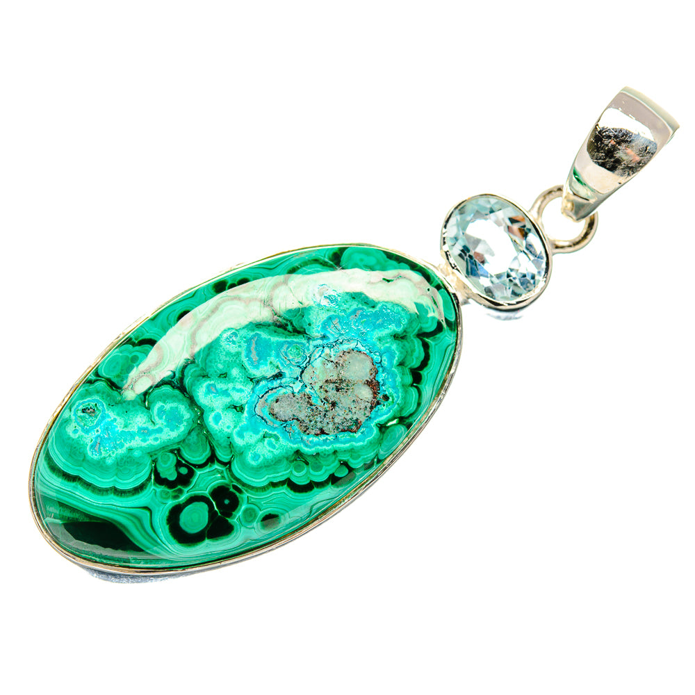 Malachite In Chrysocolla, Blue Topaz Pendants handcrafted by Anasilvercos - PD36255 - Photo 2
