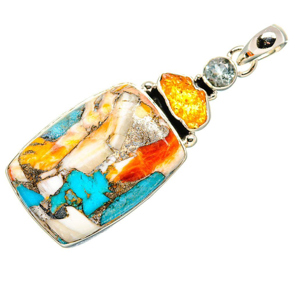 Spiny Oyster Turquoise, Citrine, White Quartz Pendants handcrafted by Anasilvercos - PD36274 - Photo 2