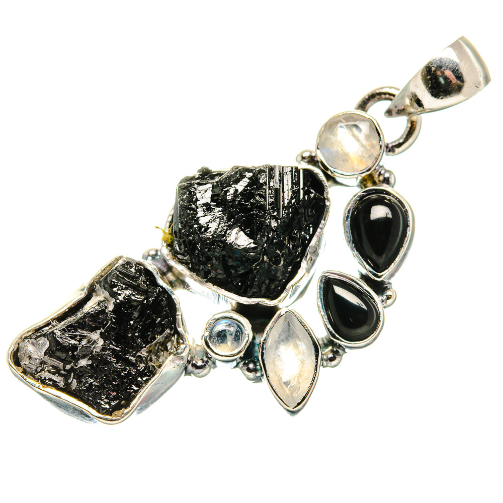 Black Tourmaline, Rainbow Moonstone Pendants handcrafted by Anasilvercos - PD36385 - Photo 2