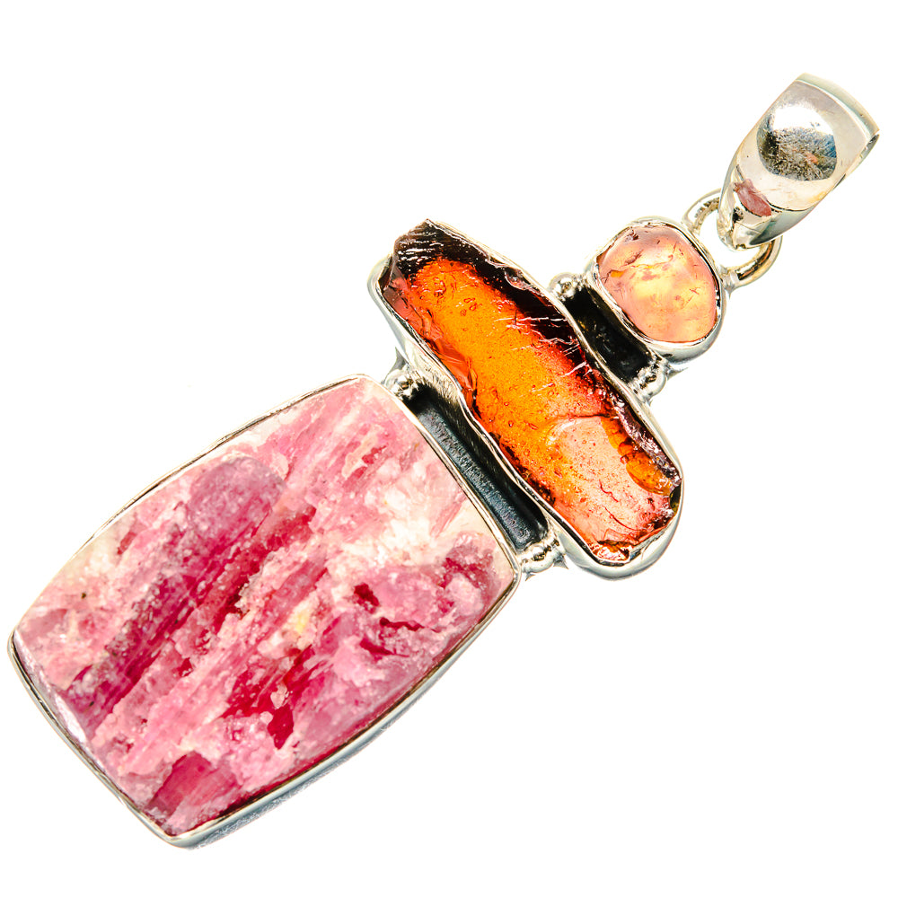Pink Tourmaline In Quartz, Garnet, Rose Quartz Pendants handcrafted by Anasilvercos - PD36396 - Photo 2